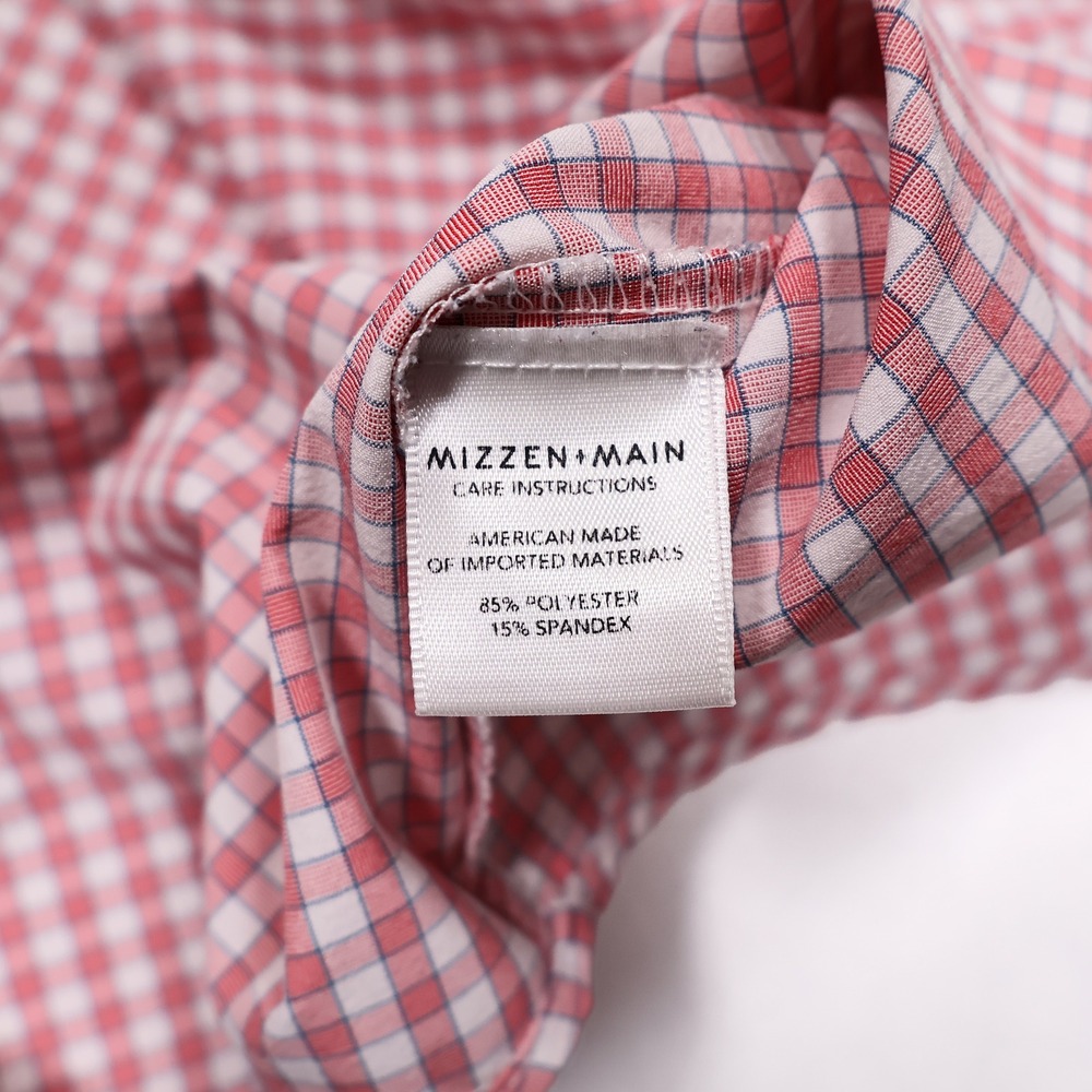 MIZZEN+MAIN Men's XXL Red Gingham Leeward Collection Trim Fit Dress Shirt USA - Picture 5 of 7